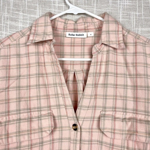 Roller Rabbit Pink Velha Plaid Cotton Flannel Buttondown Shacket Shirt Medium - Picture 1 of 4